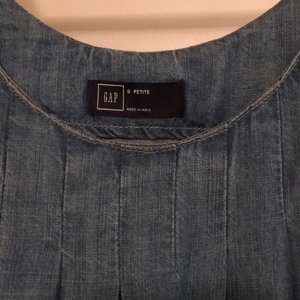 GAP Blue Chambray Pleated Front A-Line Swing Dress
